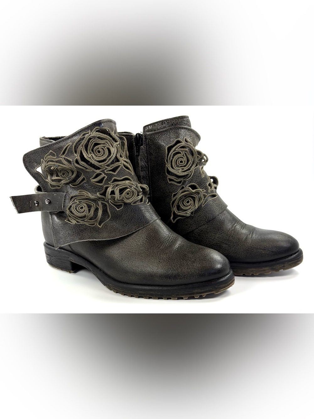 A.S.98 Jase Floral Boho Leather Ankle Boots 39 3D Roses Made Italy